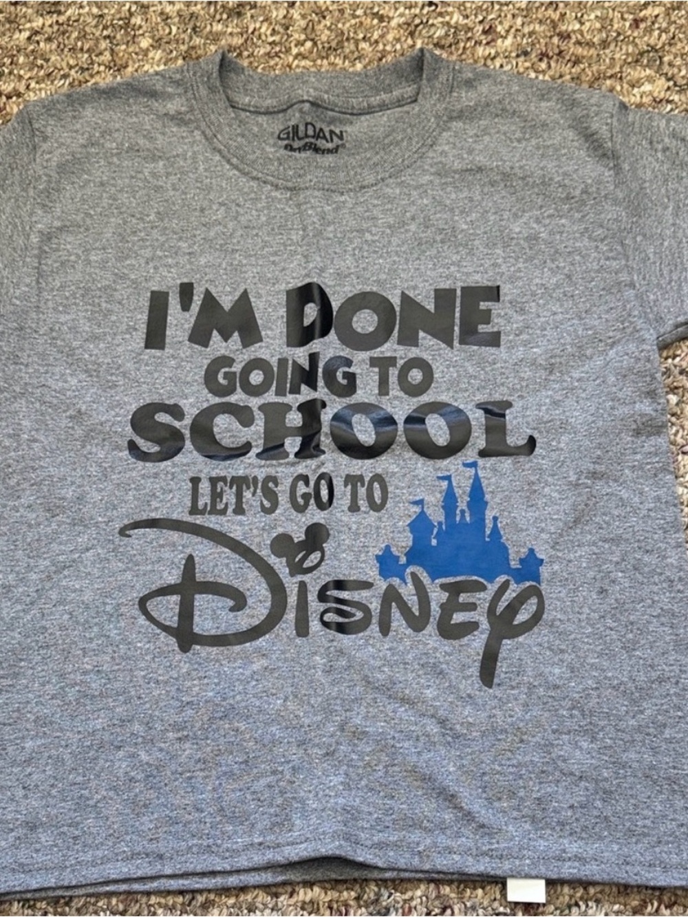 Gildan Kids Gray Tee “I'm Done Going to School Let's Go to Disney' T-Shirt